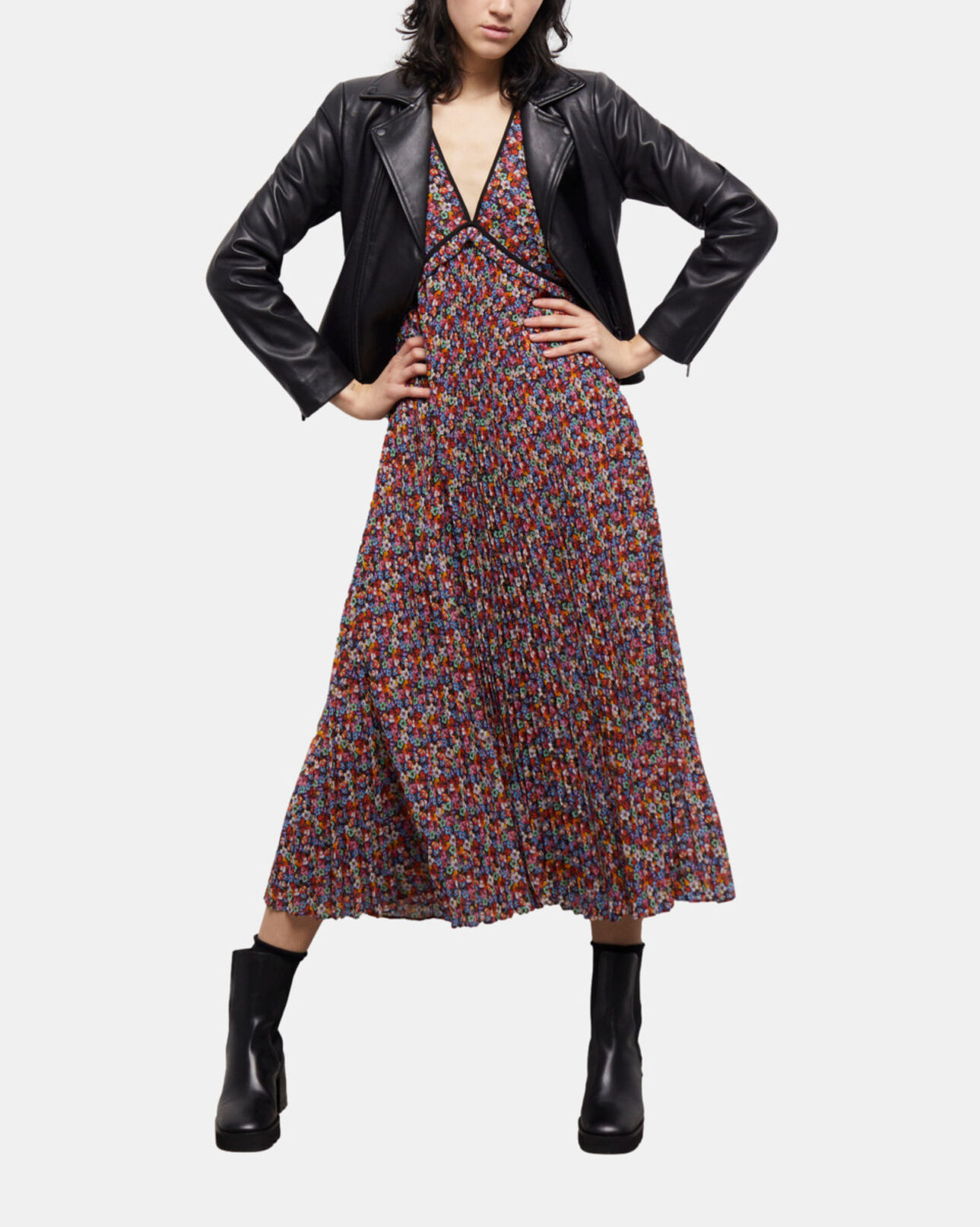 The Kooples WOMEN MULTICOLOR long multicolor pleated dress