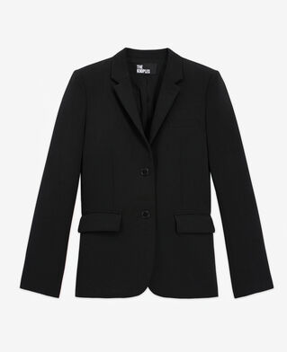 The Kooples FEMME BLACK veste de costume en crêpe noire coupe structurée