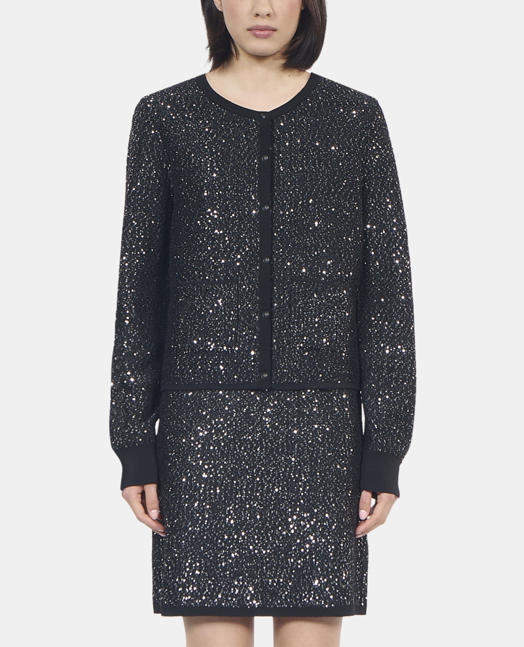 Cardigan à sequins en maille noire, BLACK, hi-res image number null