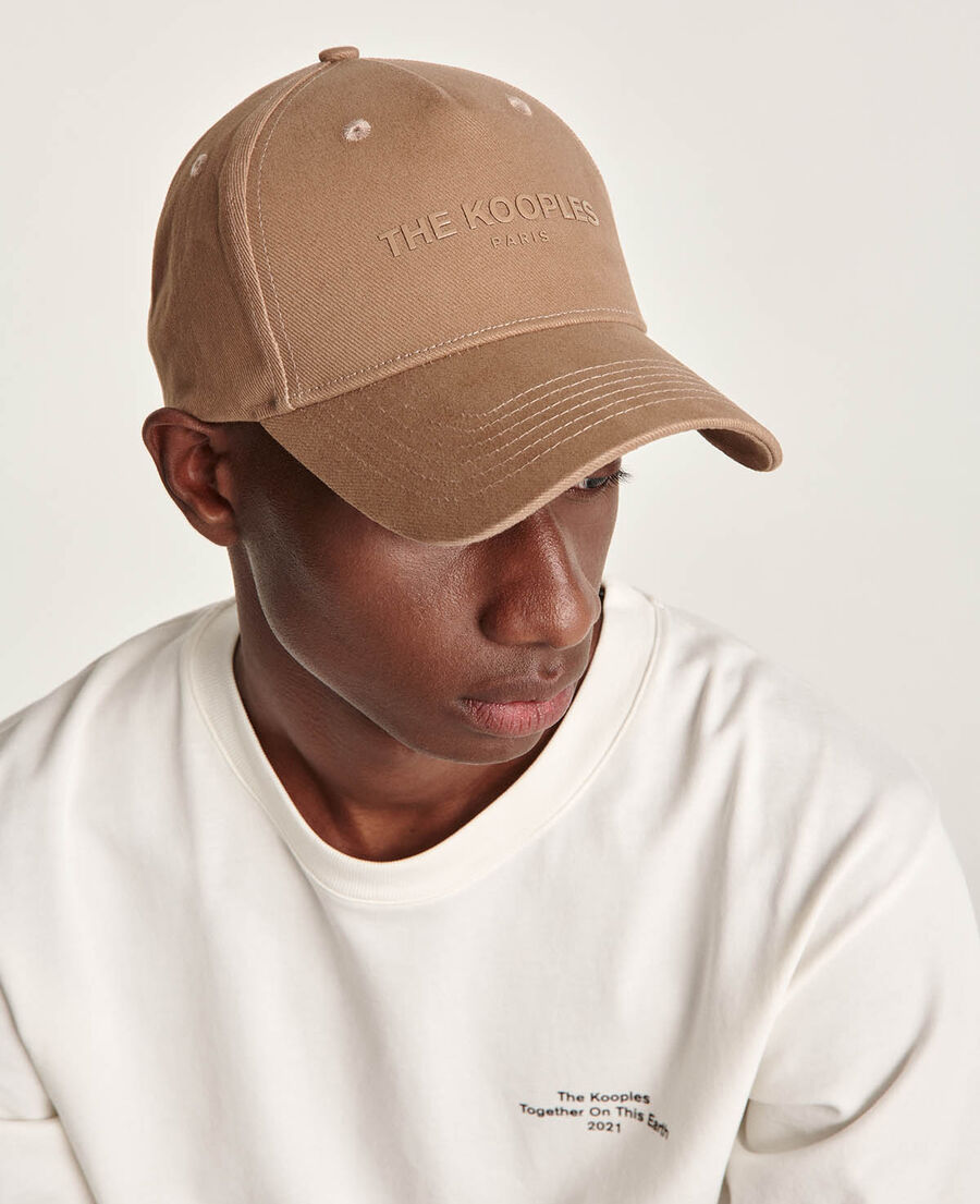 beige cotton logo cap