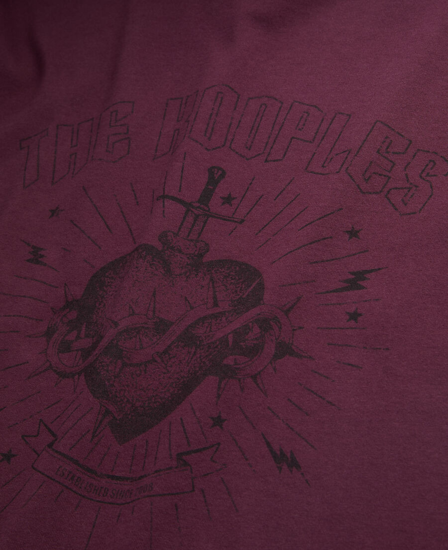 men's burgundy t-shirt with dagger through heart serigraphy