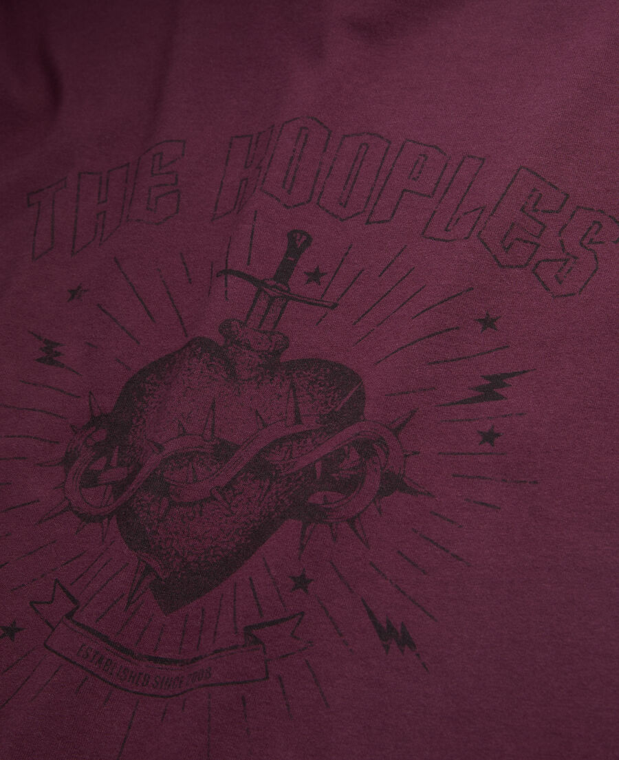 men's burgundy t-shirt with dagger through heart serigraphy