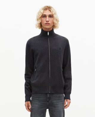 The Kooples MEN DARK GREY MELANGE double-sided wool cardigan with gray zip