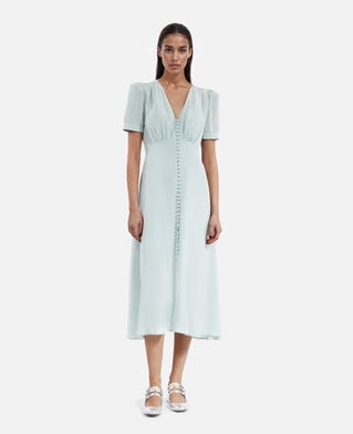 The Kooples WOMEN BLUE/GREEN long dress with blue silk buttoning