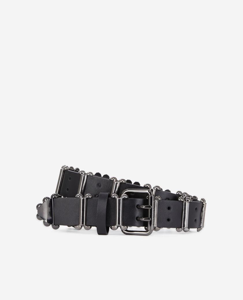 The Kooples WOMEN BLACK black leather belt with metallic inserts