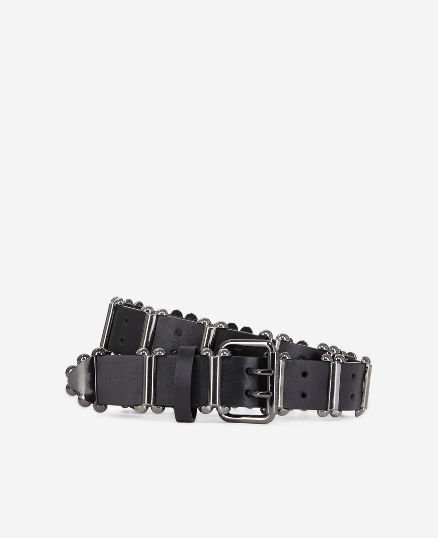 The Kooples FEMME BLACK ceinture en cuir noir avec empi&egrave;cements m&eacute;talliques