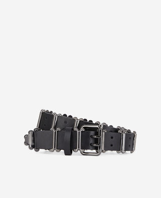 The Kooples FEMME BLACK ceinture en cuir noir avec empi&egrave;cements m&eacute;talliques