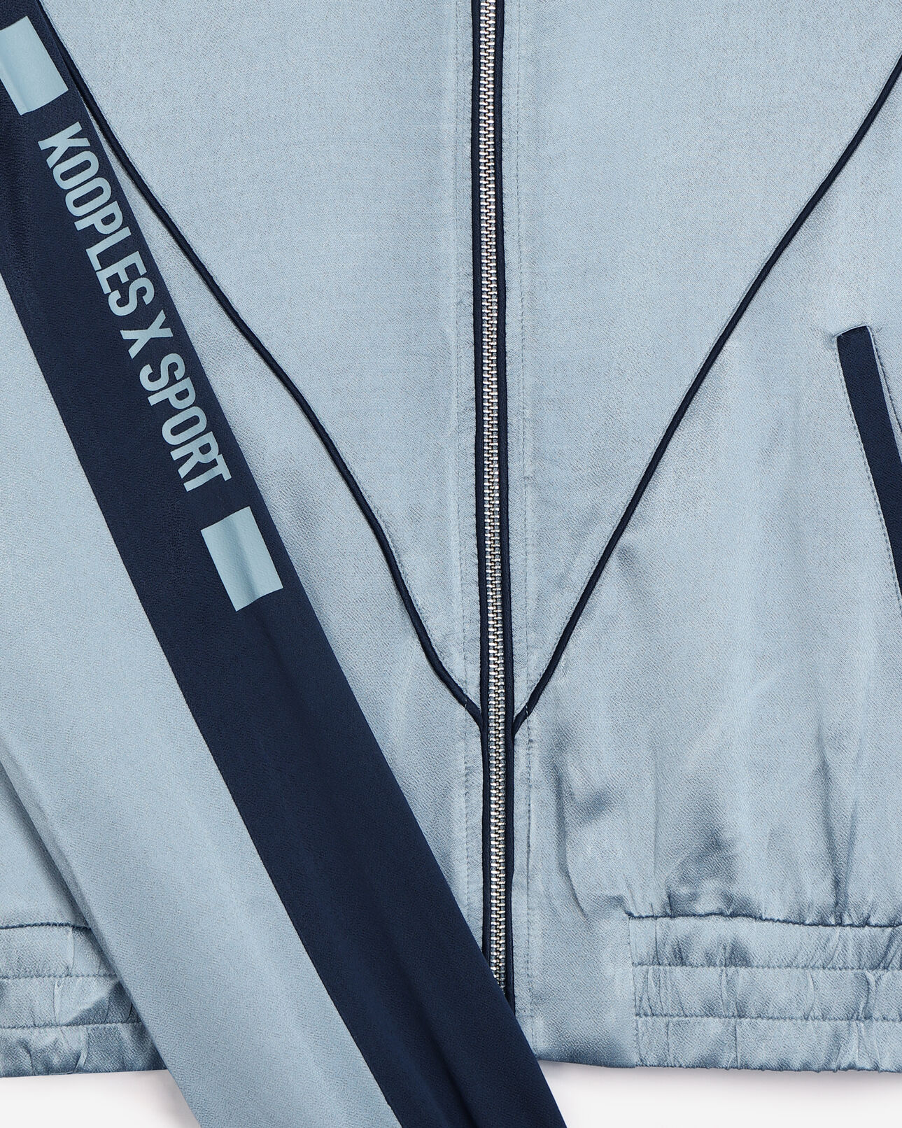 The Kooples FEMME BLUE sweat bleu ciel zippé bandes contrastées
