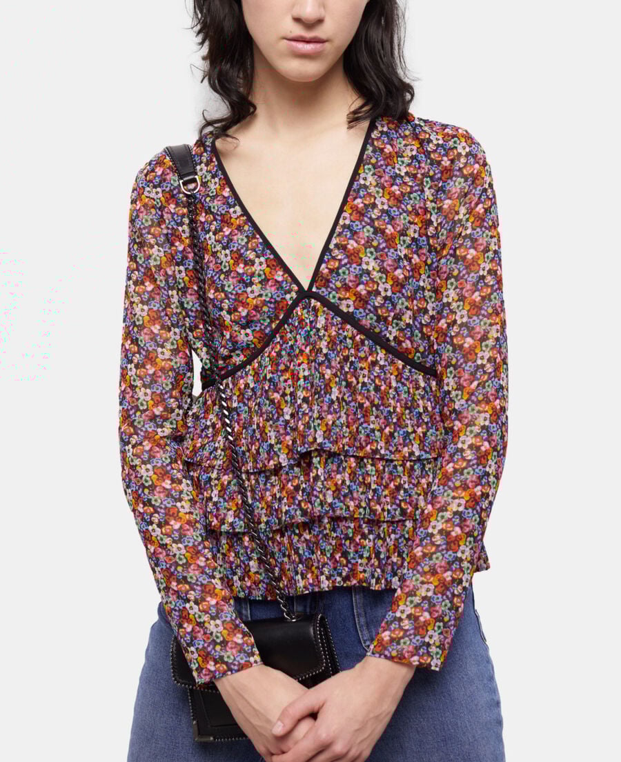 The Kooples FEMME MULTICOLOR top multicolore à volants plissés