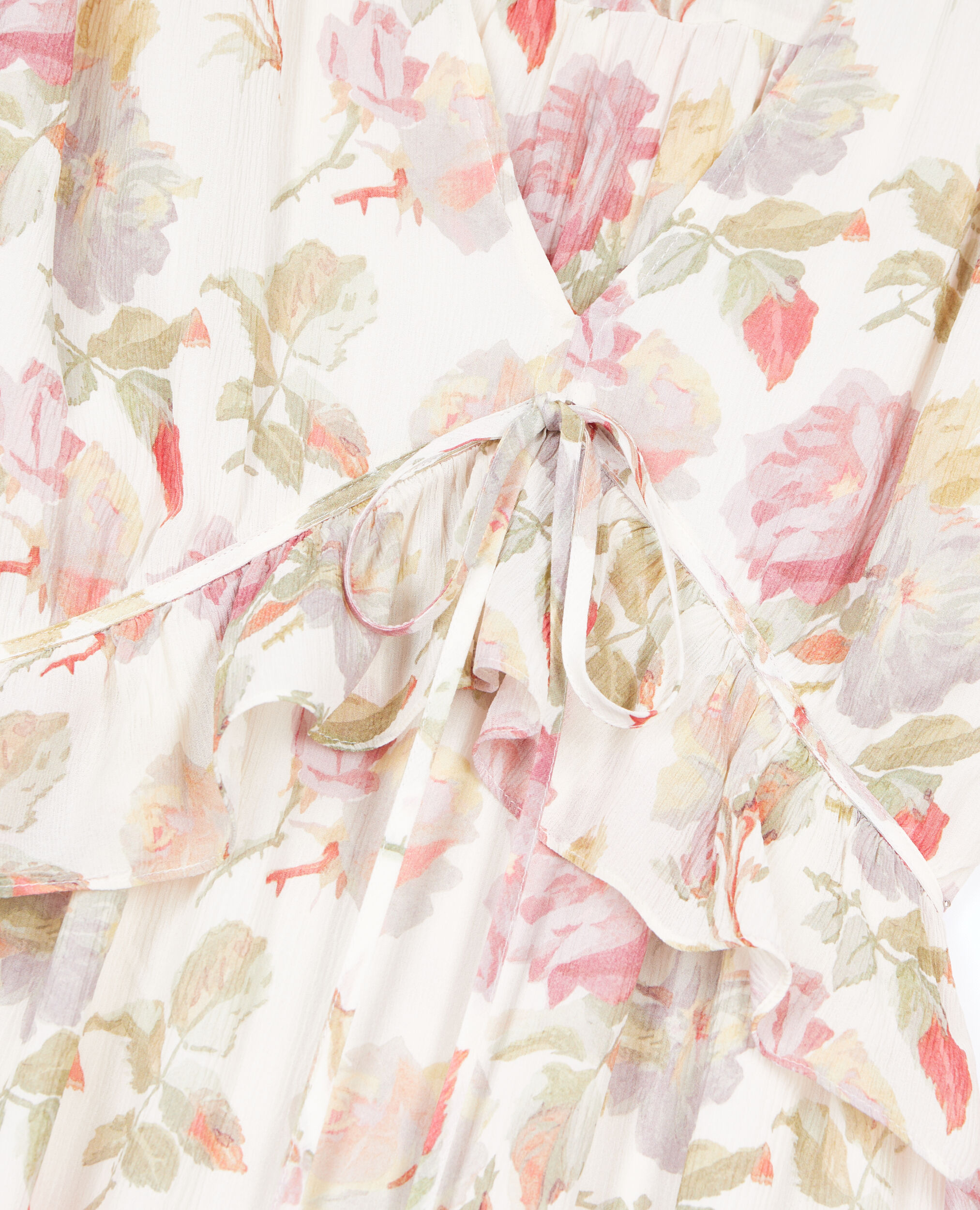 Langes Kleid mit Blumenmuster aus Seide, BEIGE / RED, hi-res image number null