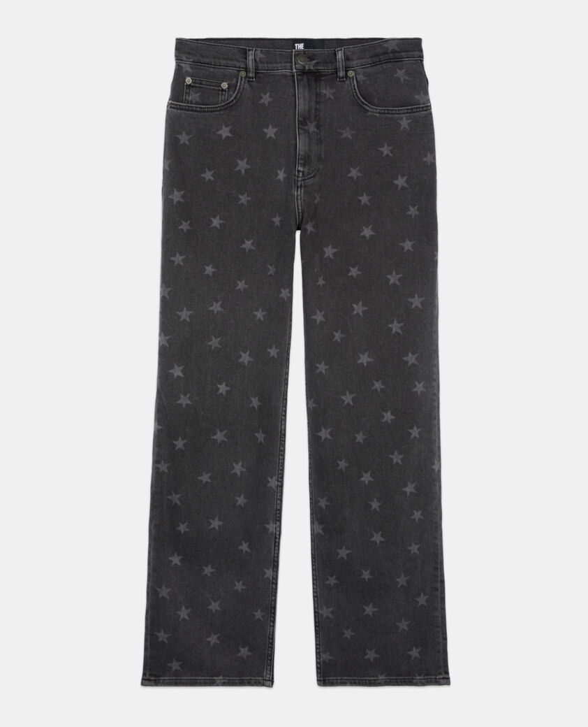 The Kooples MEN BLACK WASHED star printed straight-leg jeans
