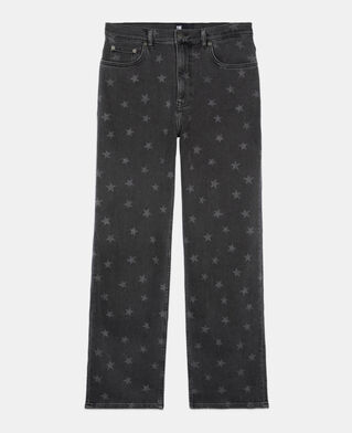 The Kooples MEN BLACK WASHED star printed straight-leg jeans