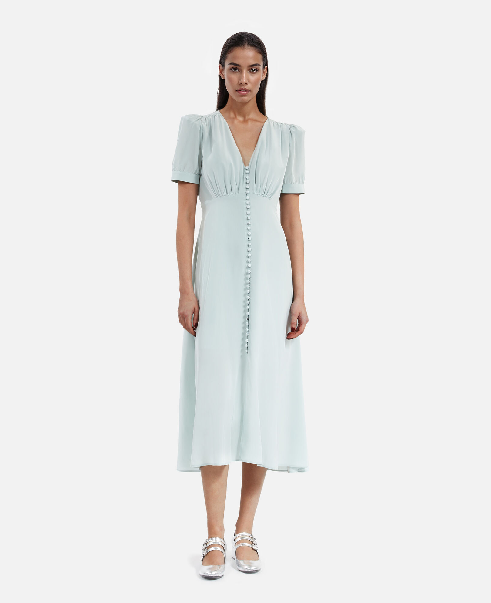 The Kooples FEMME BLUE/GREEN robe longue avec boutonnage bleue en soie