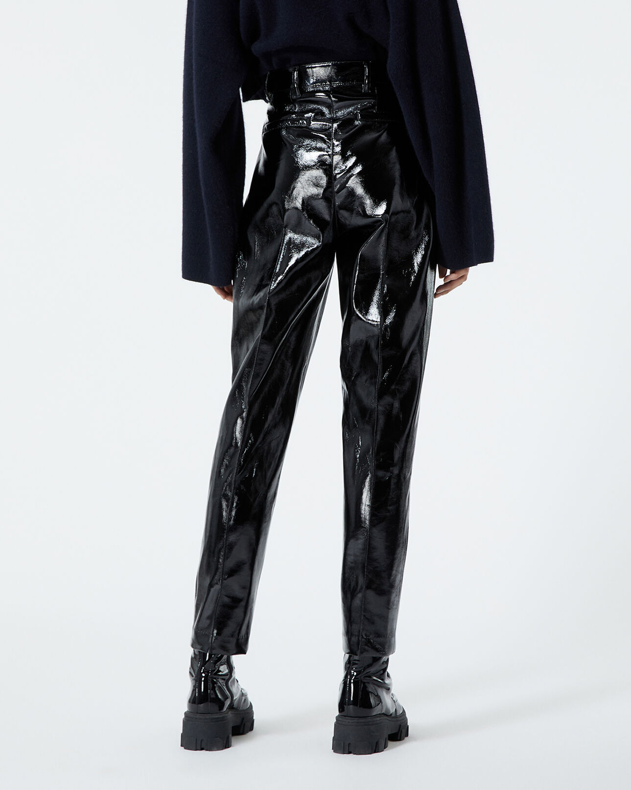 The Kooples FEMME BLACK pantalon droit noir effet vinyle