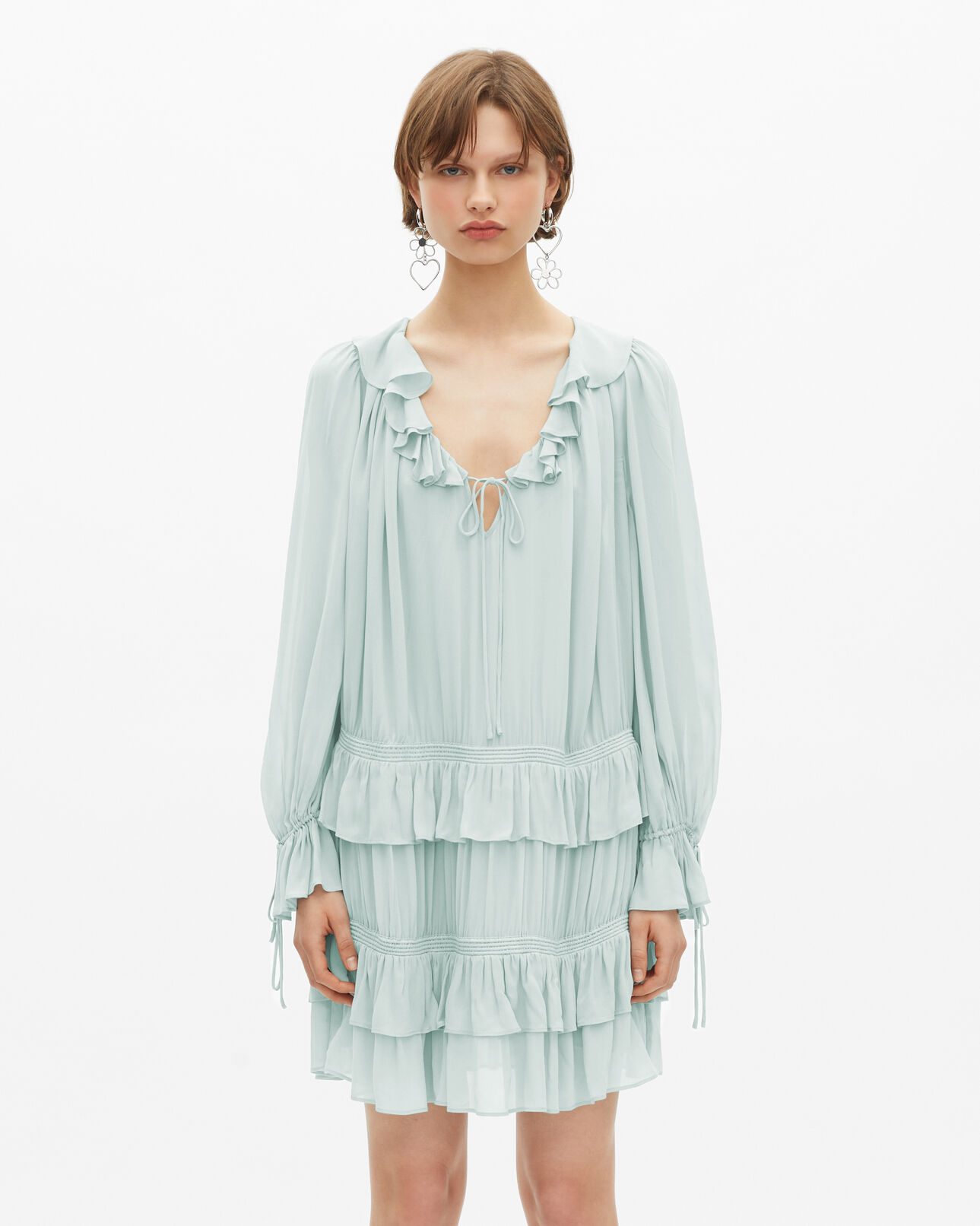 The Kooples WOMEN BLUE/GREEN short dress with blue ruffles