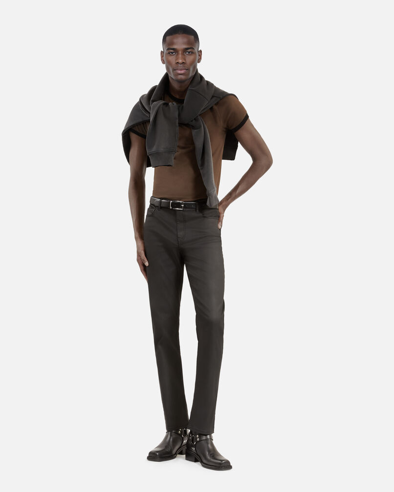 The Kooples HOMME BLACK jean droit effet cuir noir