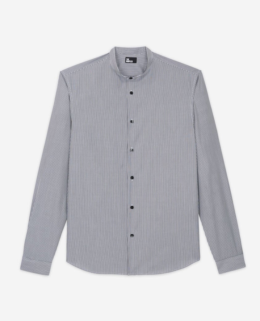 The Kooples HOMME BLACK WHITE chemise col officier slim à rayures