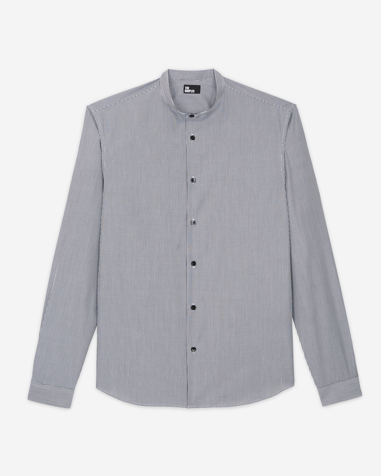 Chemise col officier slim à rayures, BLACK WHITE, hi-res image number null