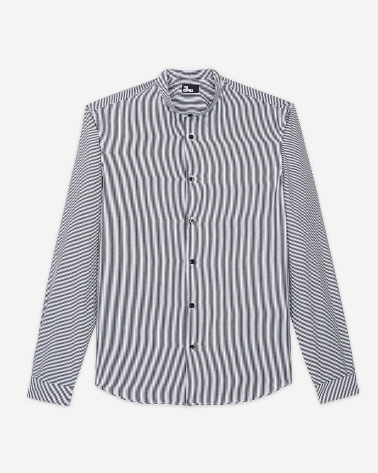 The Kooples HOMBRE BLACK WHITE camisa slim rayas con cuello mao