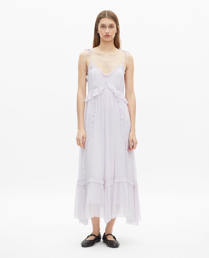 The Kooples DAMEN LIGHT PURPLE langes kleid mit volants lila