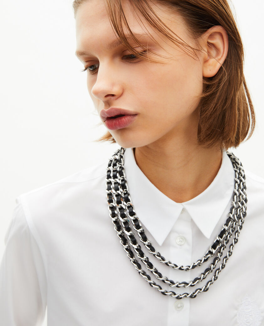 The Kooples DAMEN BLACK SILVER halsband mit leder und silbernen ketten