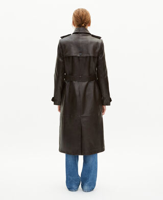 The Kooples F DARK BROWN MELANGE long brown leather trench coat