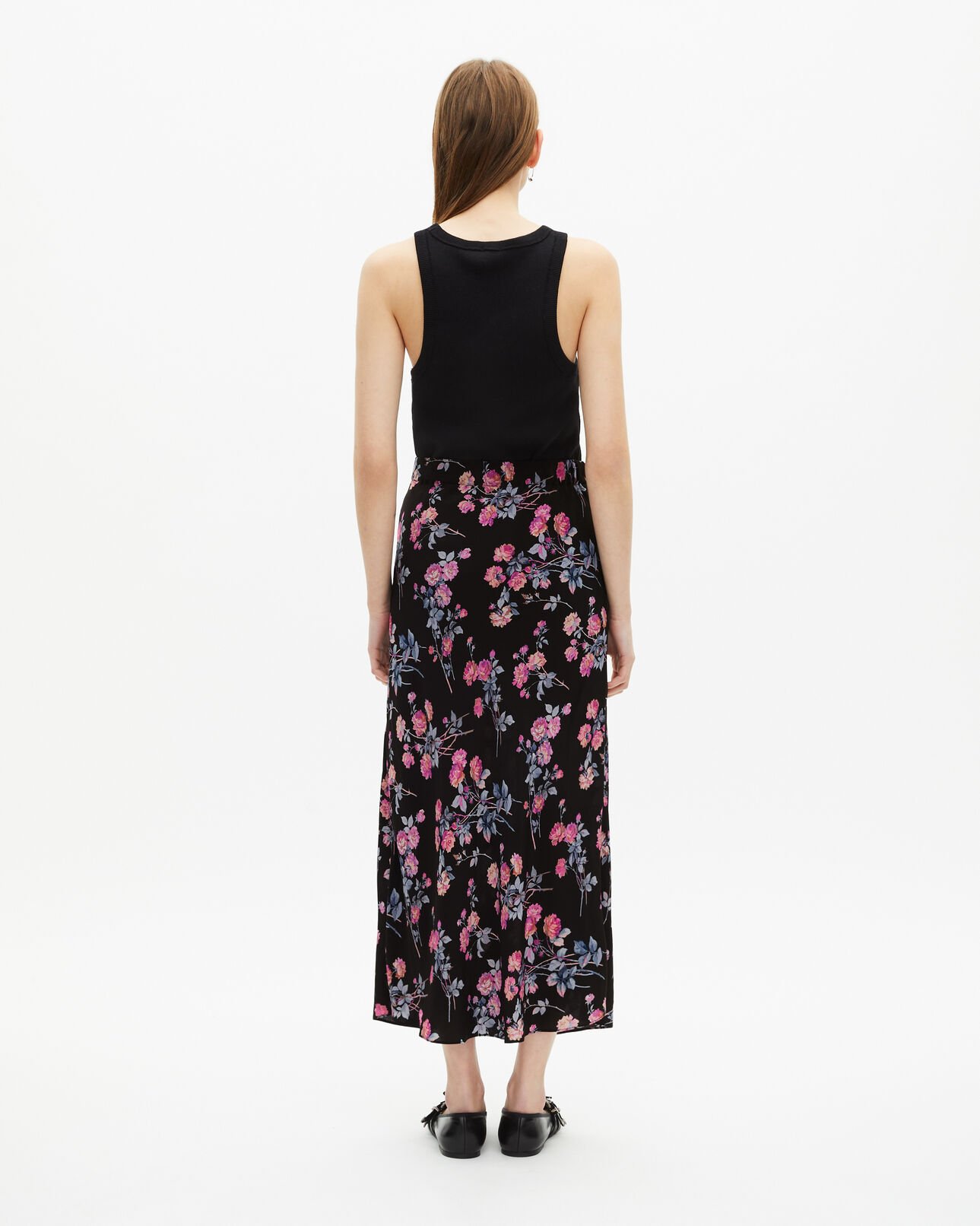 The Kooples FEMME BLACK / PINK jupe longue imprimé fleuri noire