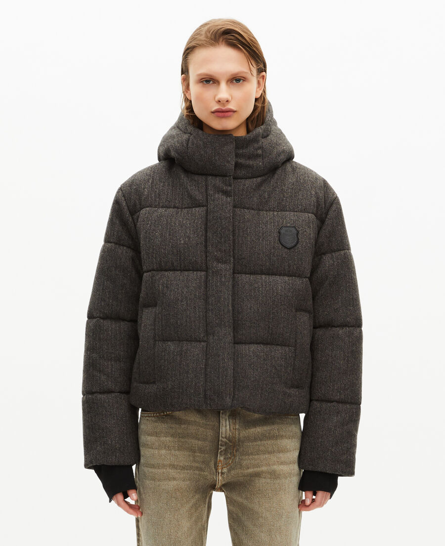 The Kooples FEMME STONE doudoune en laine courte gris foncé