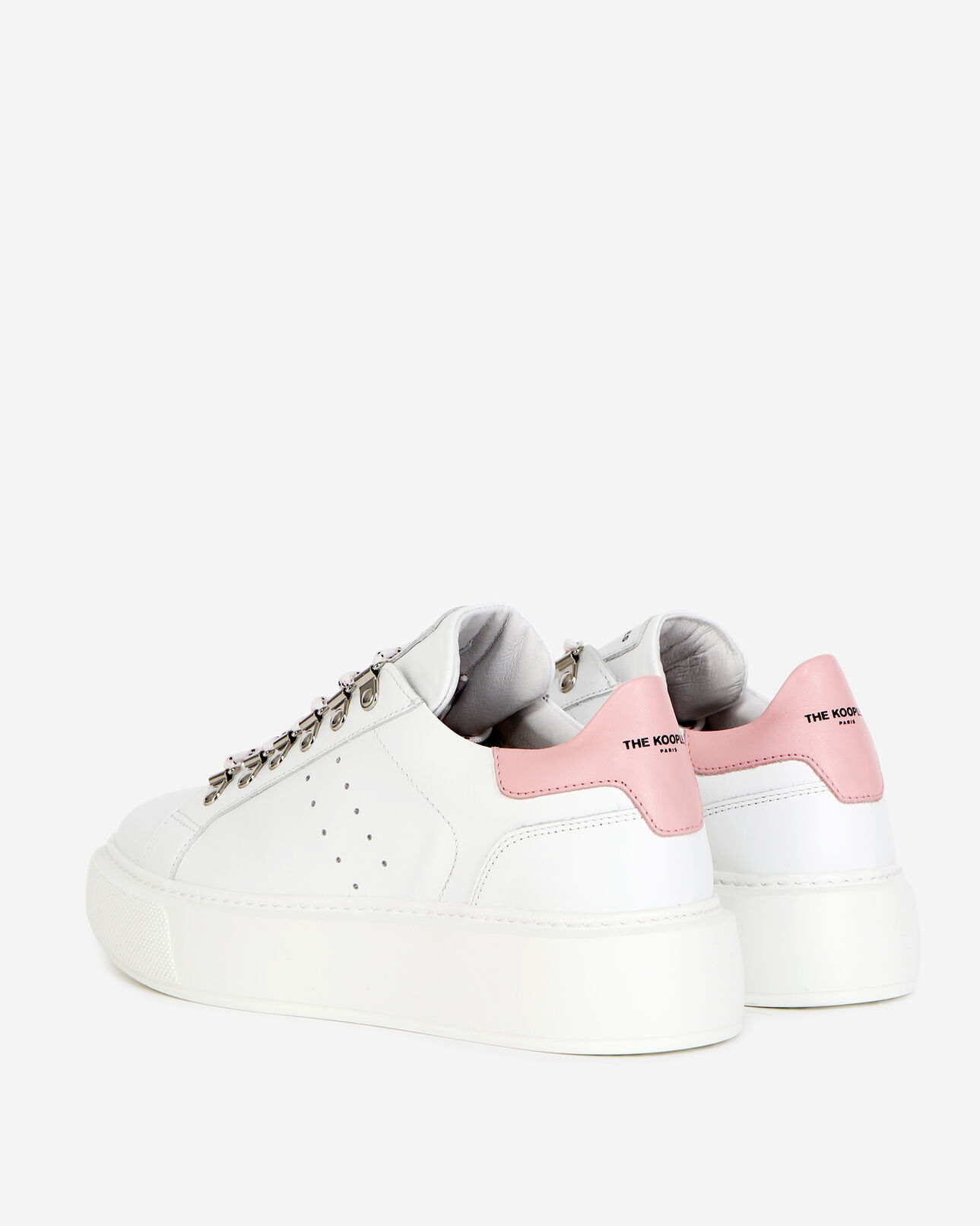 The Kooples FEMME WHITE PINK baskets blanches cuir à détails roses