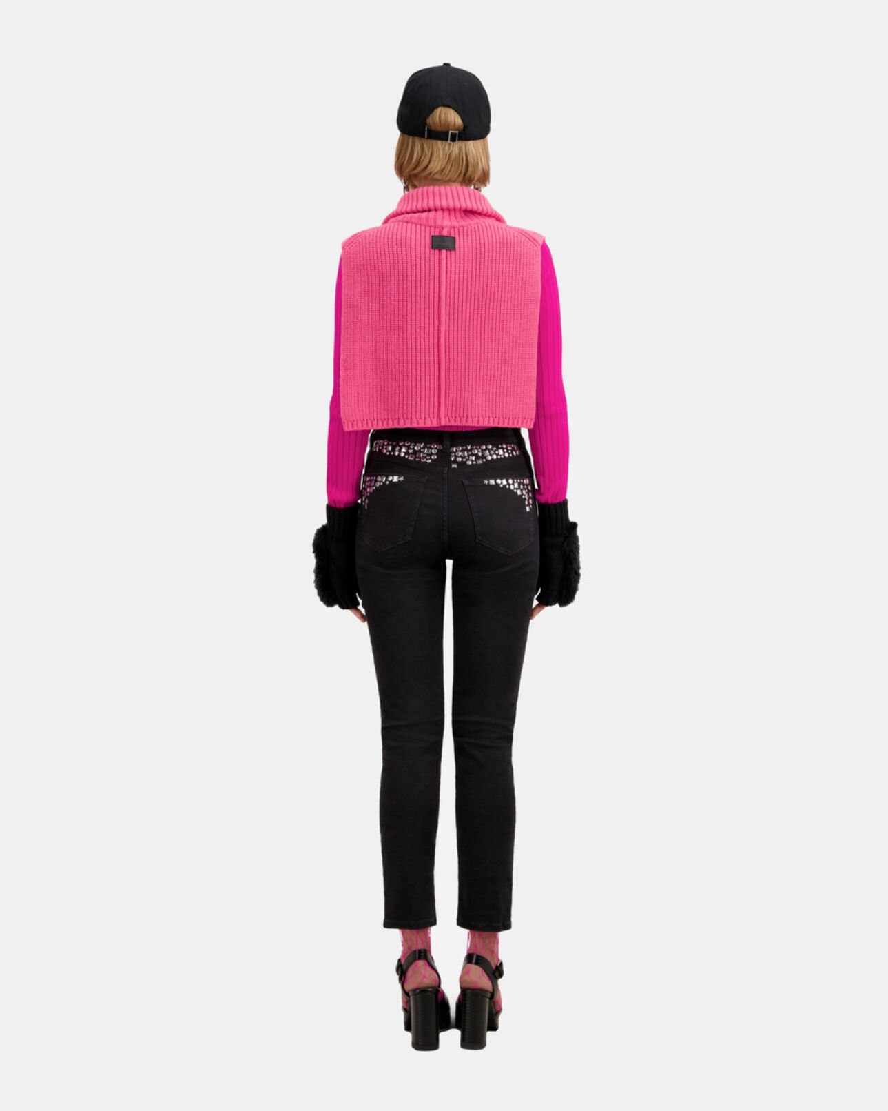 The Kooples FEMME OLD PINK col écharpe rose en laine côtelée