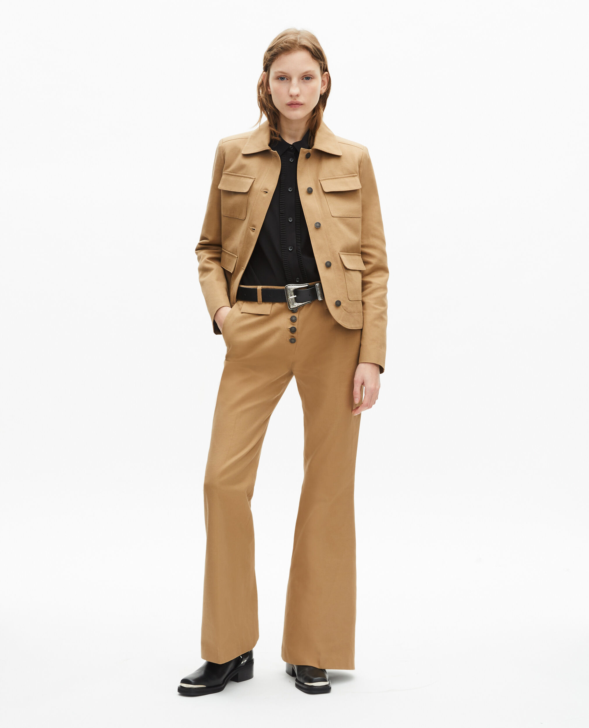 Short beige cotton and linen jacket, BEIGE, hi-res image number null