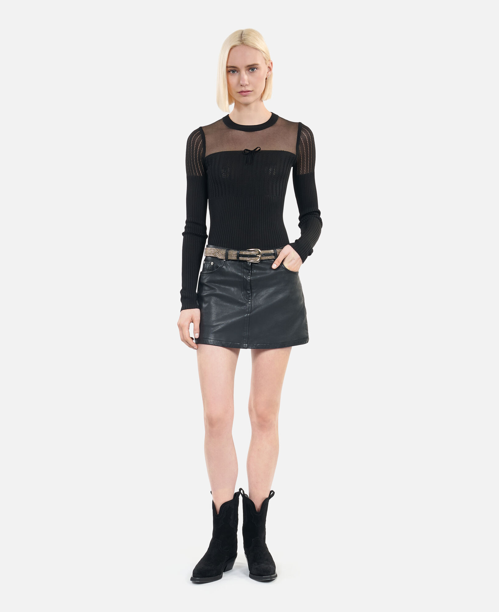 The Kooples WOMEN BLACK black suede leather western boots
