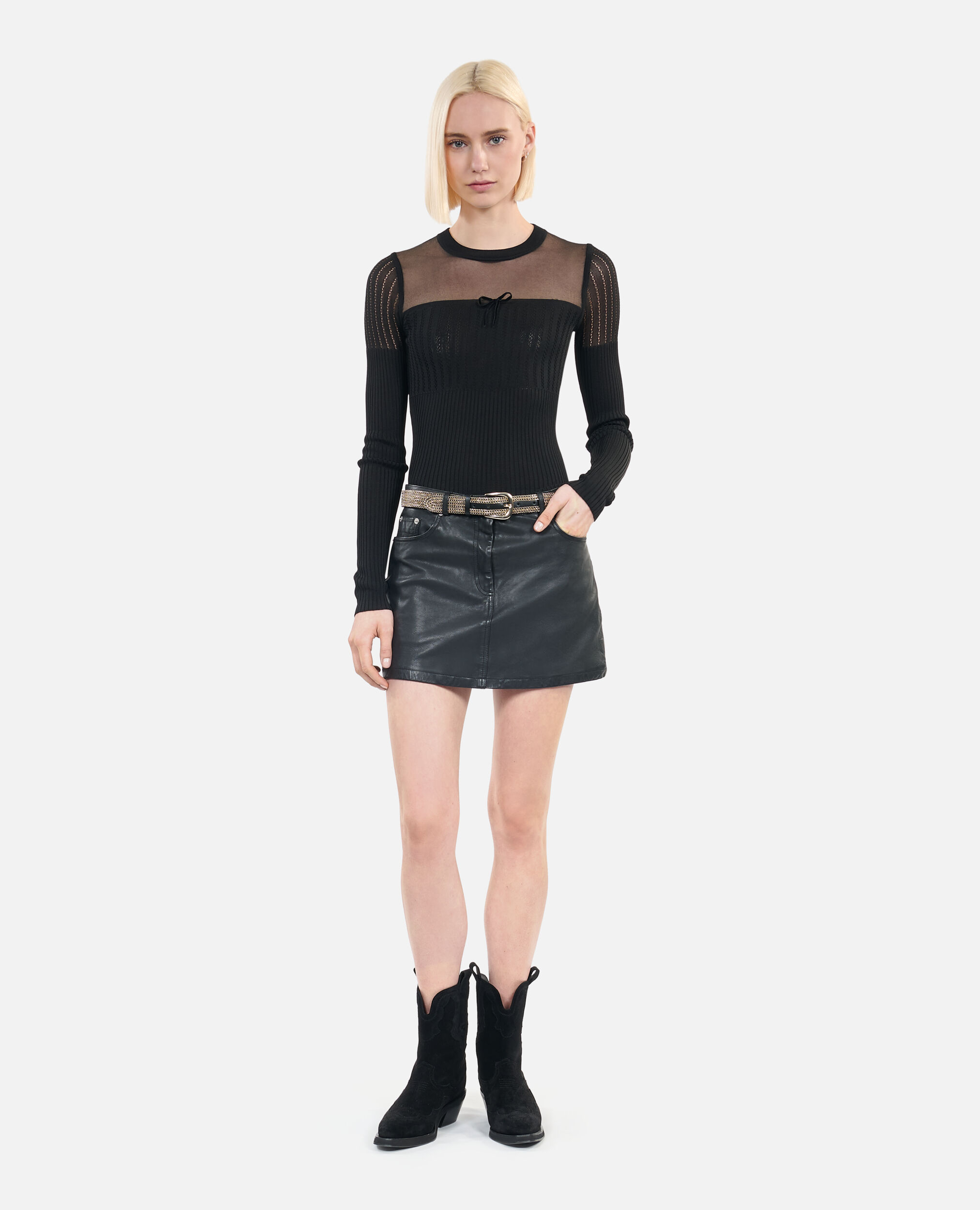 Black suede leather Western boots, BLACK, hi-res image number null