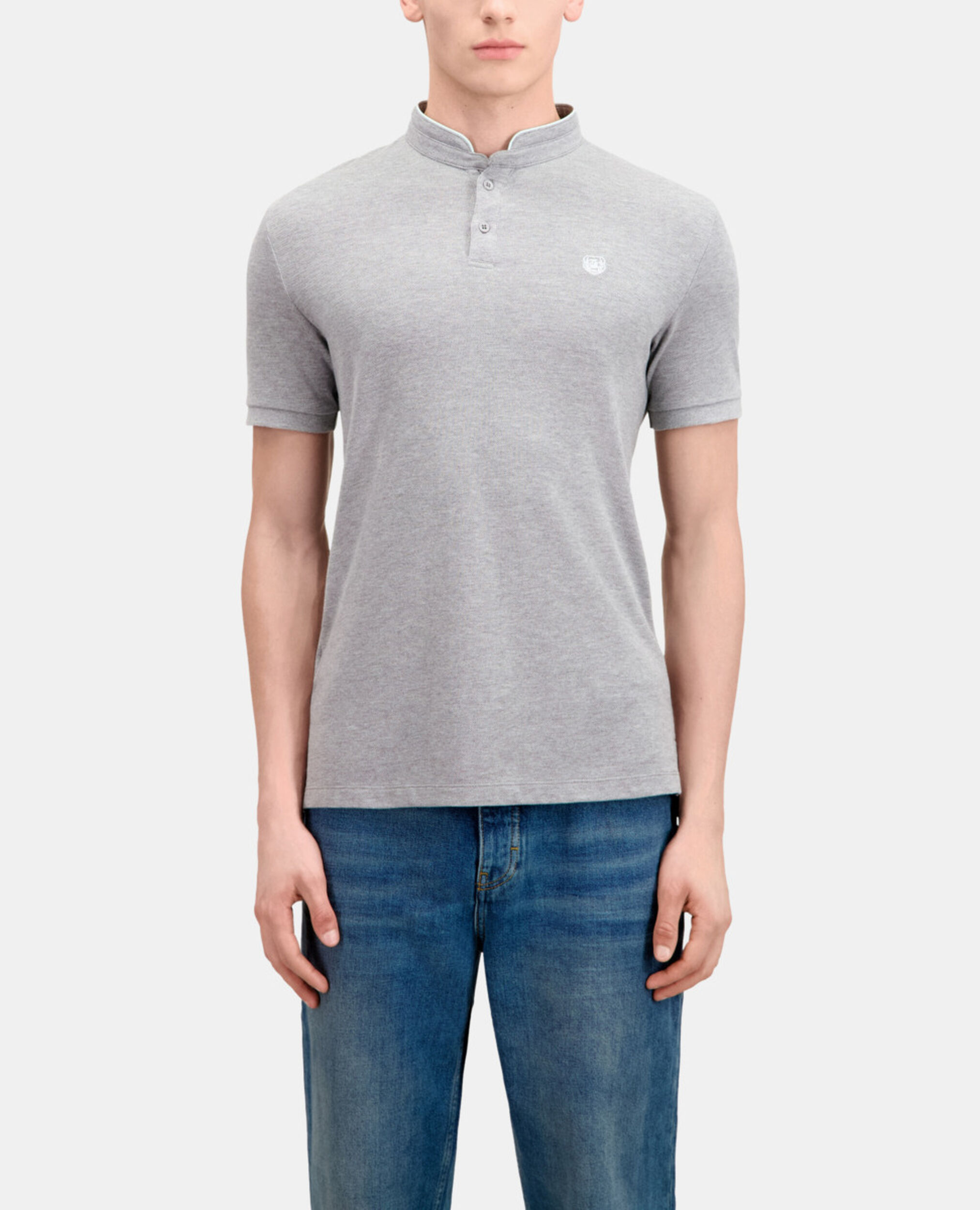 Grey cotton polo t-shirt, GREY / GREEN, hi-res image number null