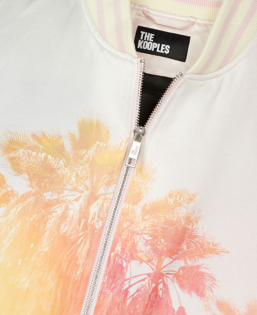 The Kooples FEMME LIGHT PINK blouson satiné avec palmiers rose et lilas