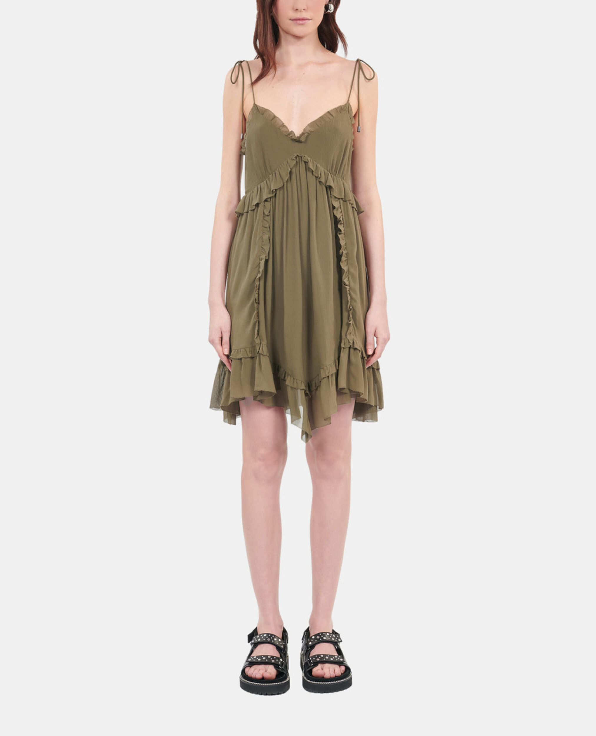 Short khaki silk dress, KAKI, hi-res image number null
