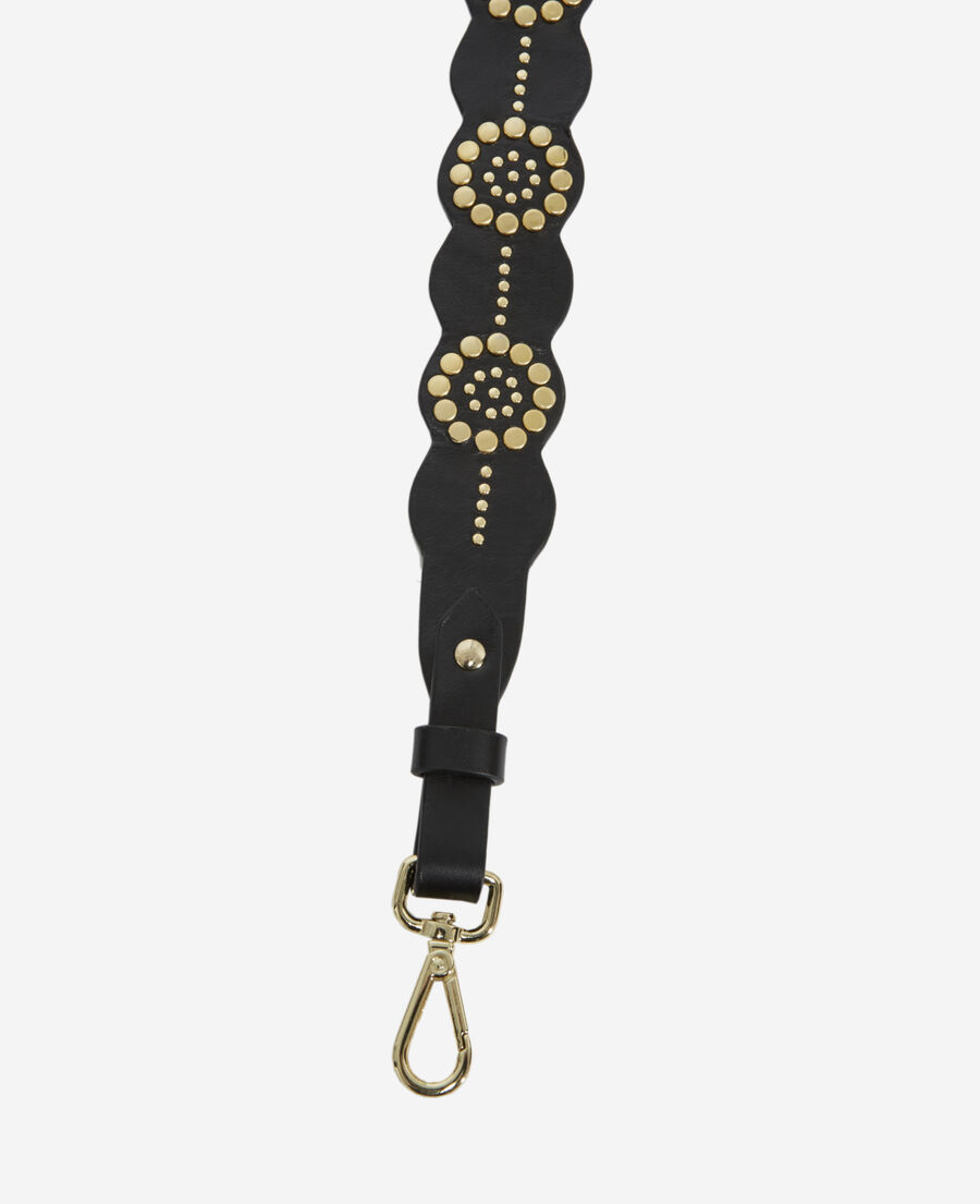 black leather handle with gold flower details