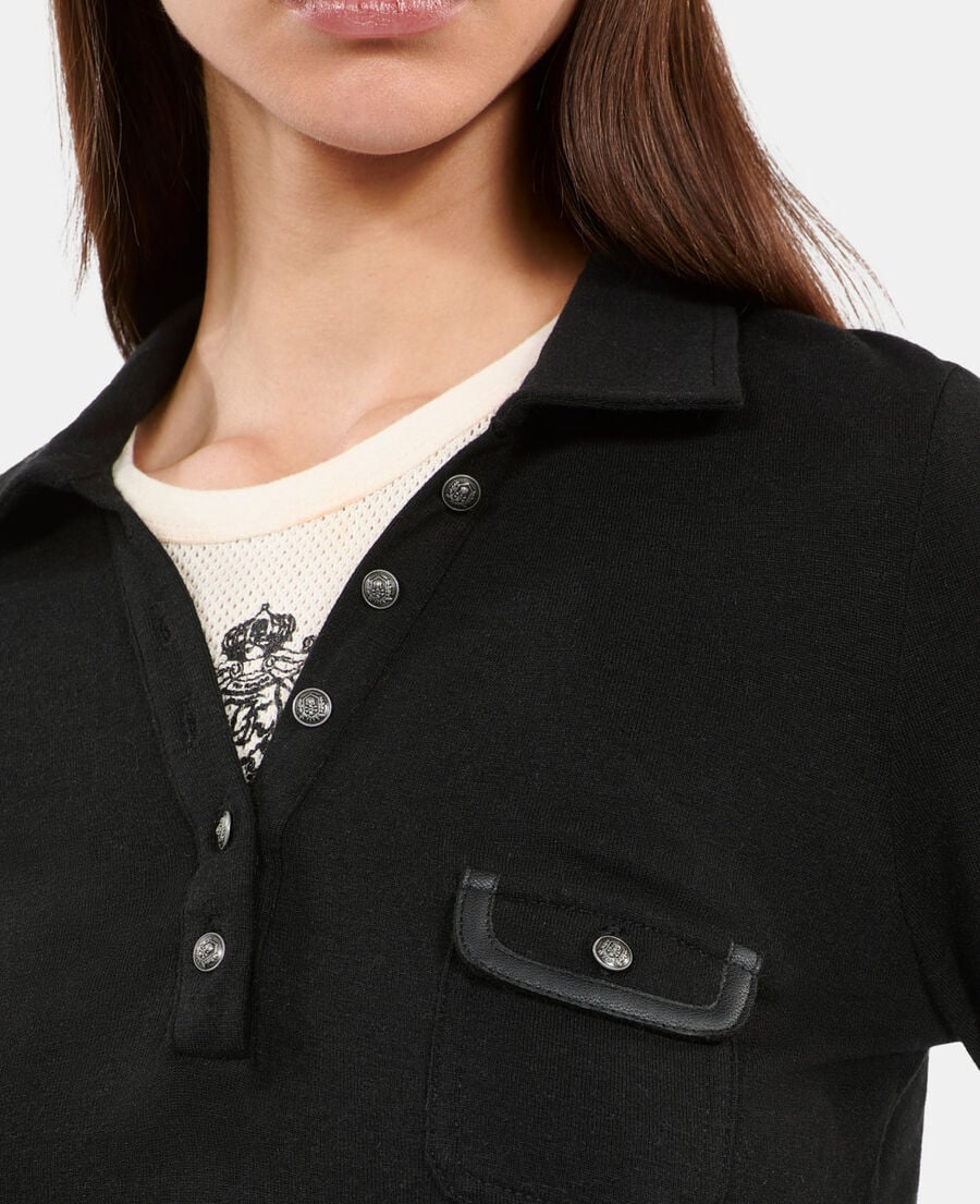 The Kooples FEMME BLACK polo manches longues noir