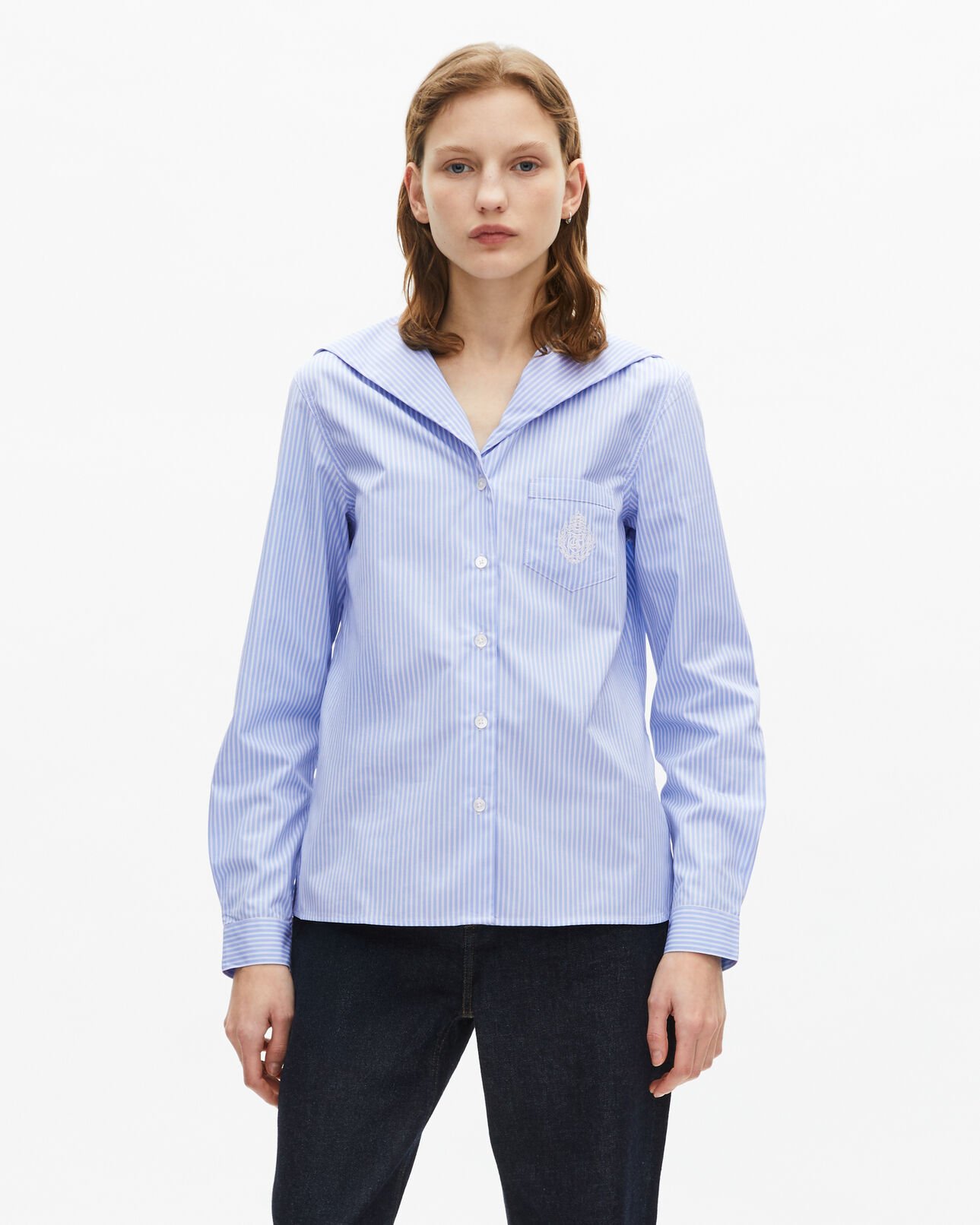 The Kooples FEMME BLUE WHITE chemise à rayures en popeline bleue