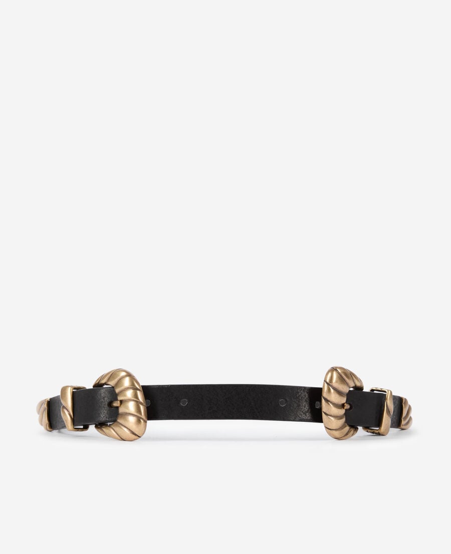 The Kooples WOMEN BLACK thin black leather double buckle belt
