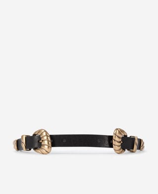The Kooples WOMEN BLACK thin black leather double buckle belt