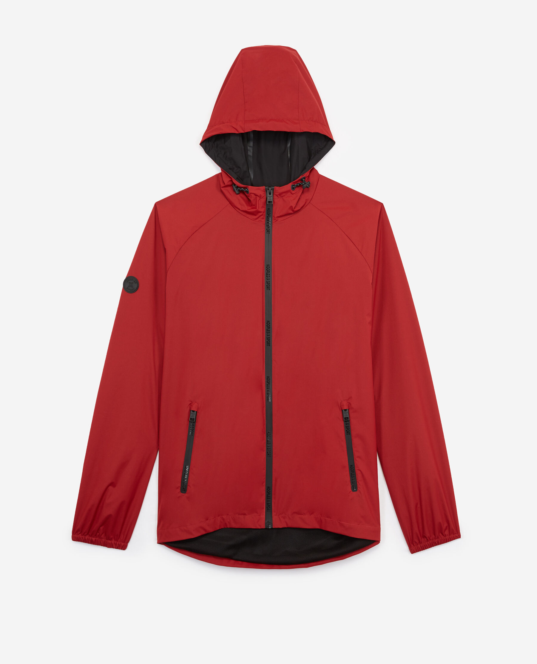 Red zip up windbreaker top