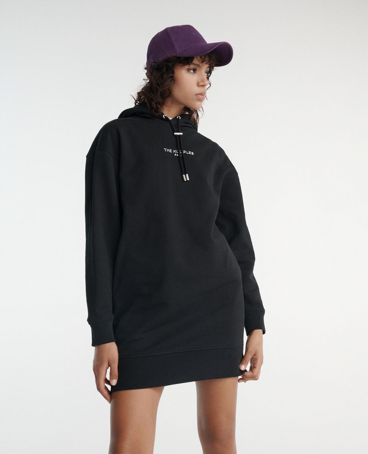 Hoodie style dress in black cotton with logo The Kooples