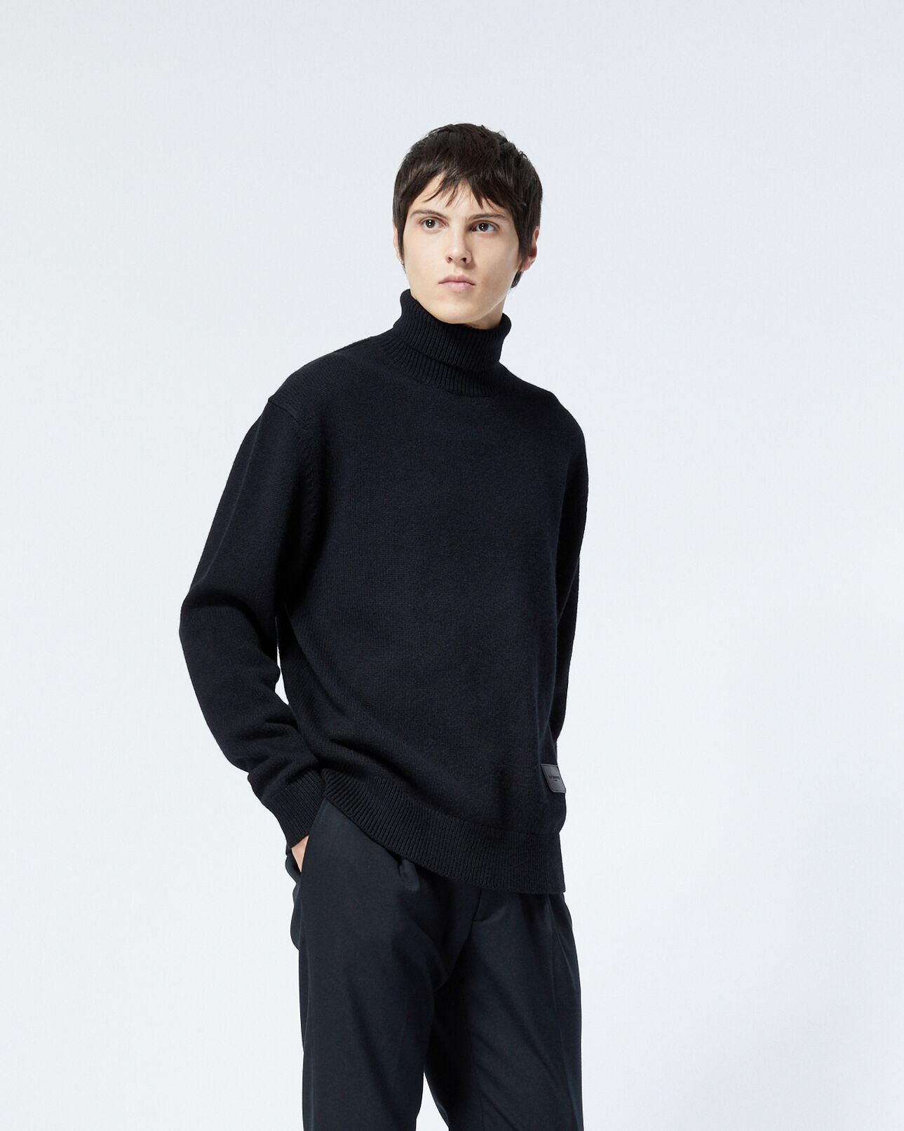 The Kooples HOMME BLACK pull laine noir à col roulé et étiquette