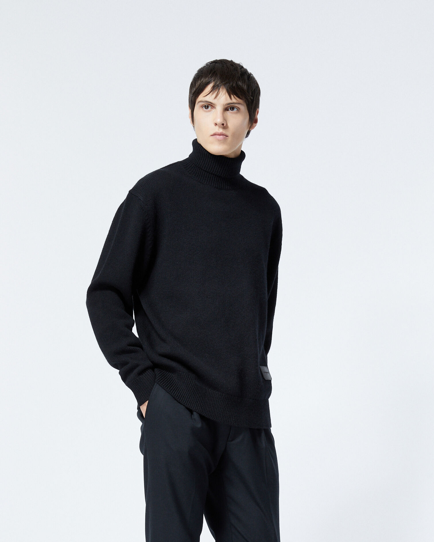 Pull laine noir à col roulé et étiquette, BLACK, hi-res image number null