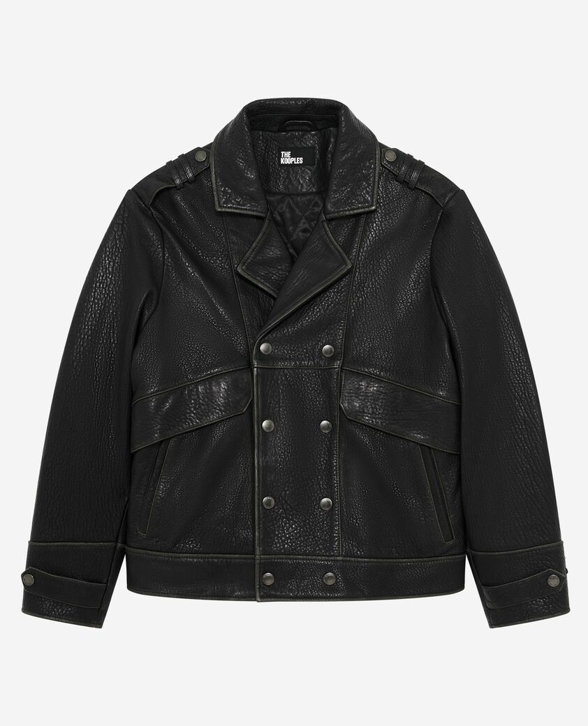 The Kooples HOMME BLACK blouson en cuir double boutonnage noir