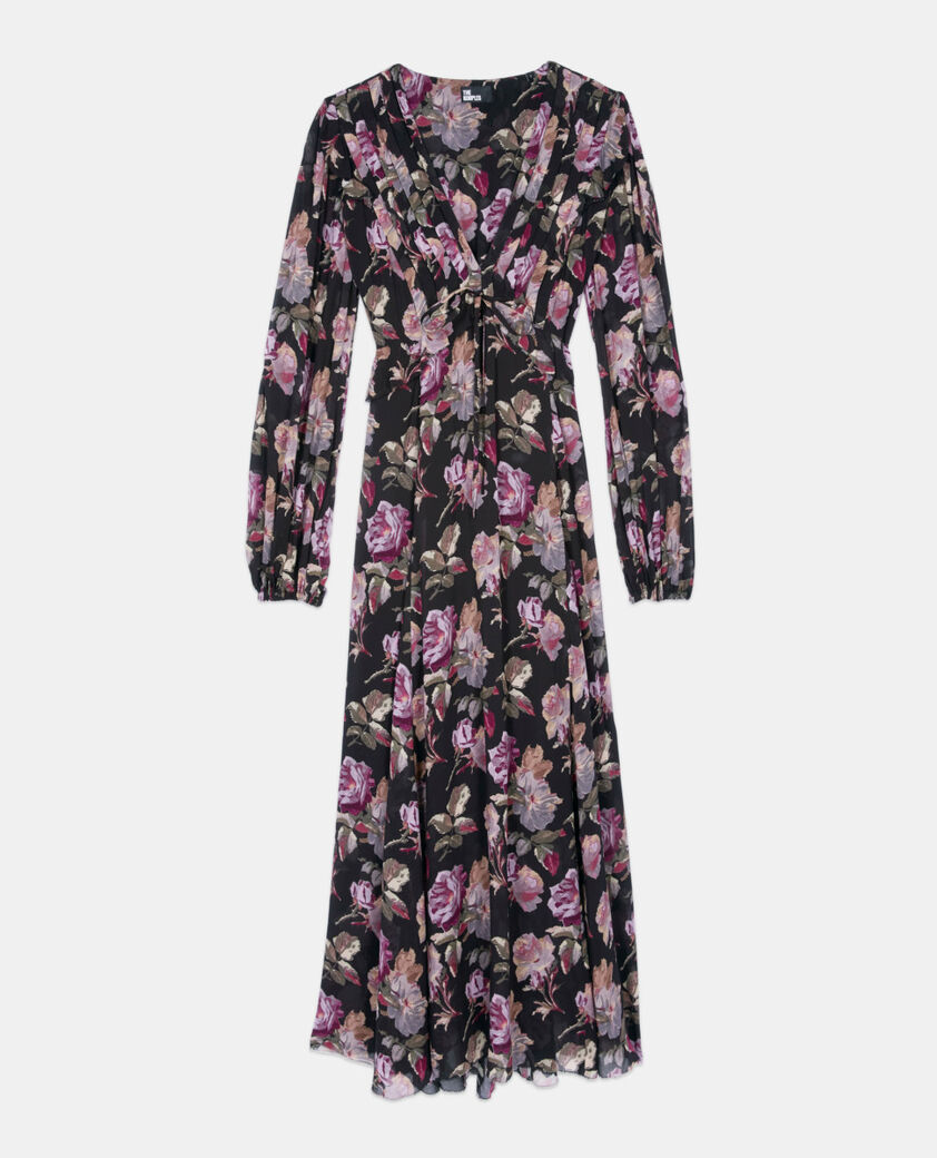 The Kooples FEMME BLACK / PURPLE robe longue imprim&eacute; fleuri