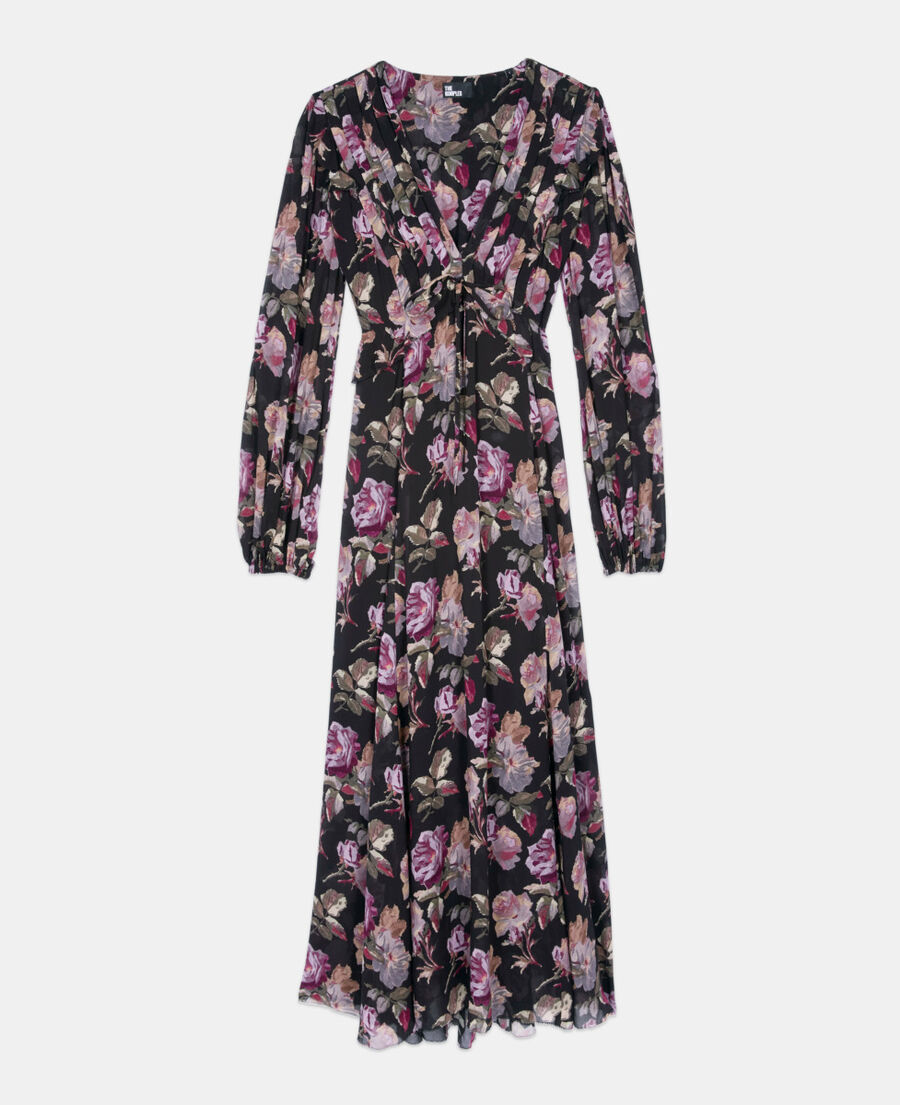 The Kooples FEMME BLACK / PURPLE robe longue imprim&eacute; fleuri