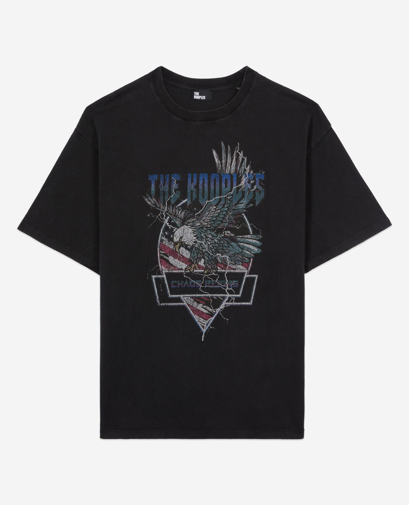 The Kooples HERREN BLACK WASHED schwarzes t-shirt mit chaos-adlersiebdruck