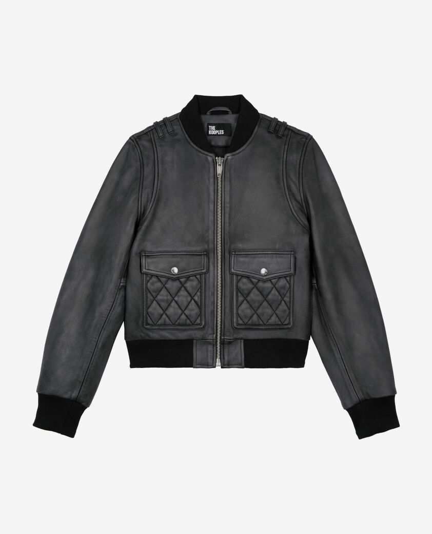 The Kooples FEMME BLACK WASHED blouson en cuir effet vintage noir